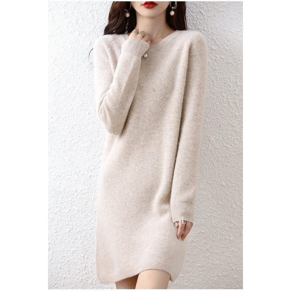 Mid-length Loose-fitting Figure-flattering Sweater Dress For Layering