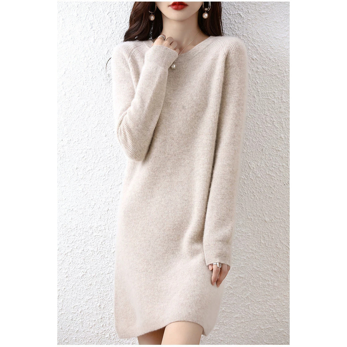 Mid-length Loose-fitting Figure-flattering Sweater Dress For Layering