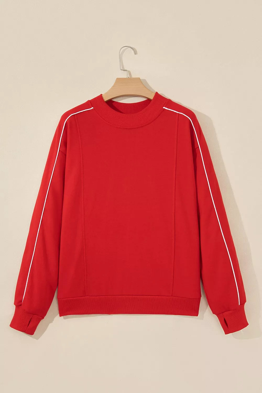Women's Red Stand Neck Long Sleeve Regular Fit Sweatshirt - Red
