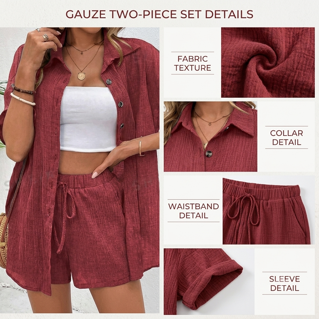 New Autumn Fashion Elegant Loose Solid Color Button Top Lace-Up Pants Suit