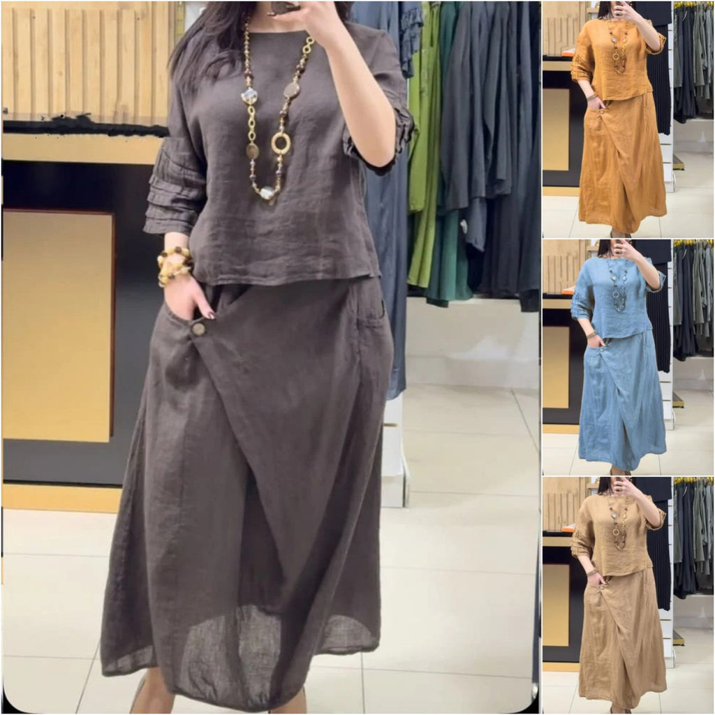 Women's Cross-Border European And American Amazon Hot-Selling New Foreign Trade Women's Casual Solid Color Loose Skirt Two-Piece Set