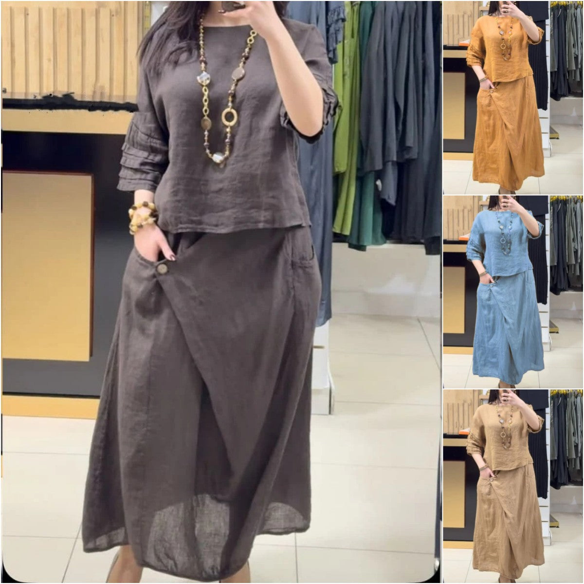 Women's Cross-Border European And American Amazon Hot-Selling New Foreign Trade Women's Casual Solid Color Loose Skirt Two-Piece Set