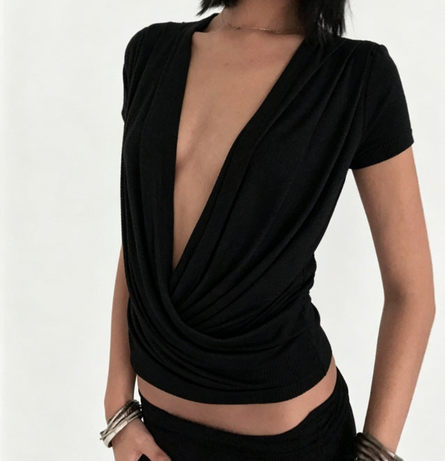 Sexy Deep-V Women's Fashionable Versatile Short-sleeve T-shirt