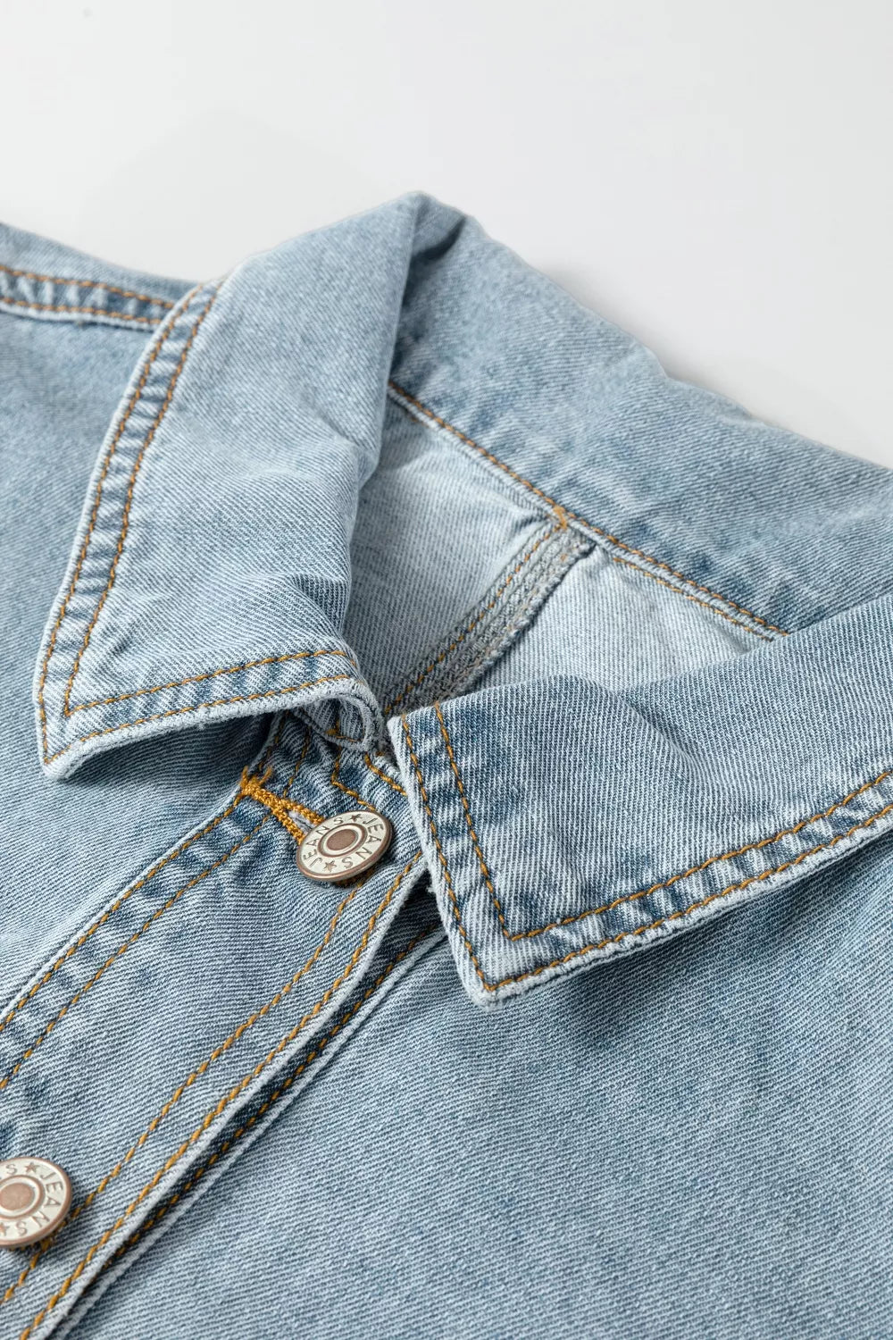 Women's Light Blue Draw-cord Hem Light Wash Denim Jacket - Light Blue