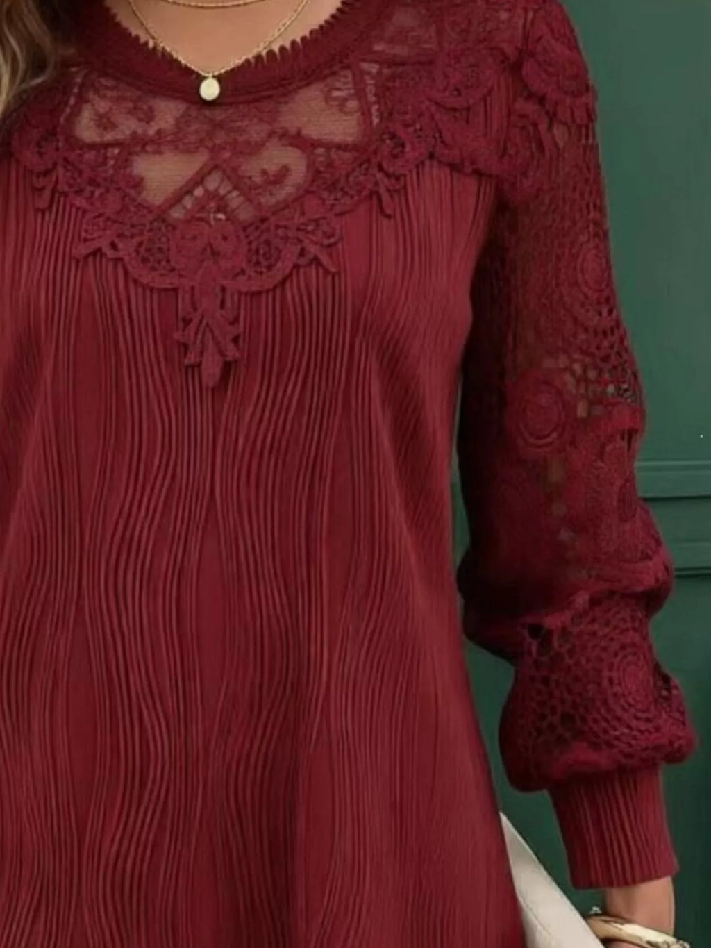 Women's Lace Patchwork Long Sleeve Blouse