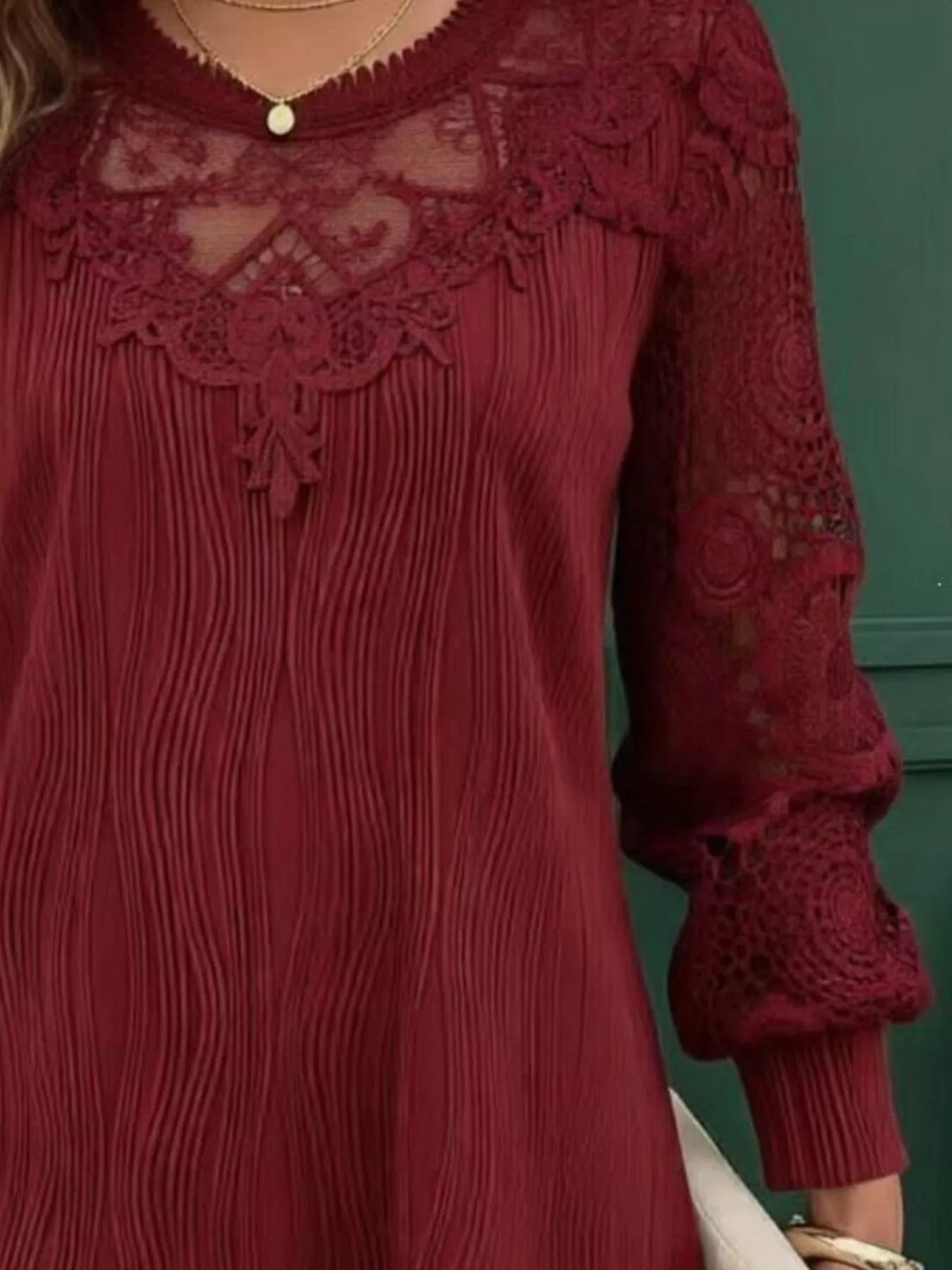 Women's Lace Patchwork Long Sleeve Blouse