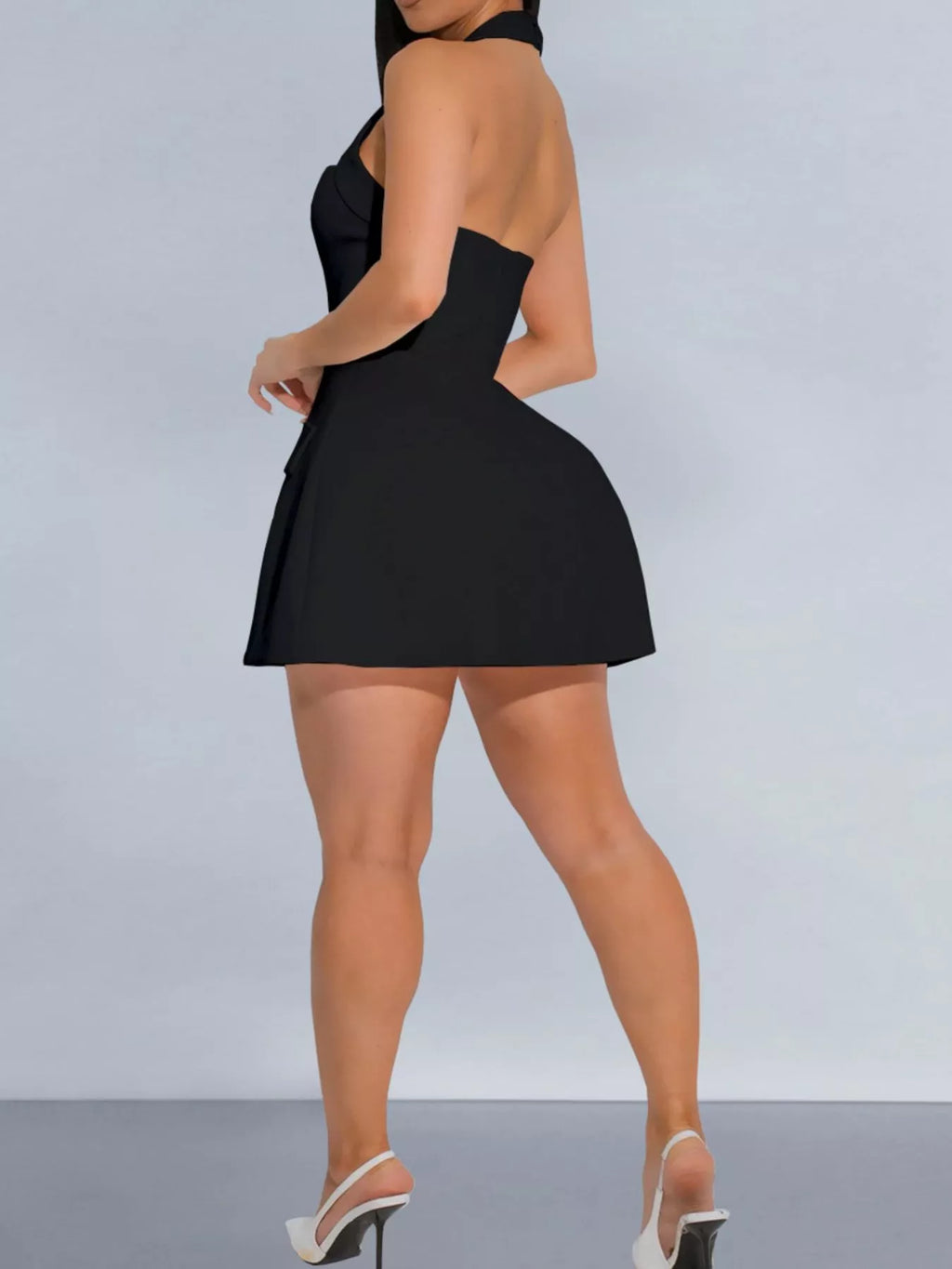 Women's Halter Neck Mini Dress with Flap Pocket Detail