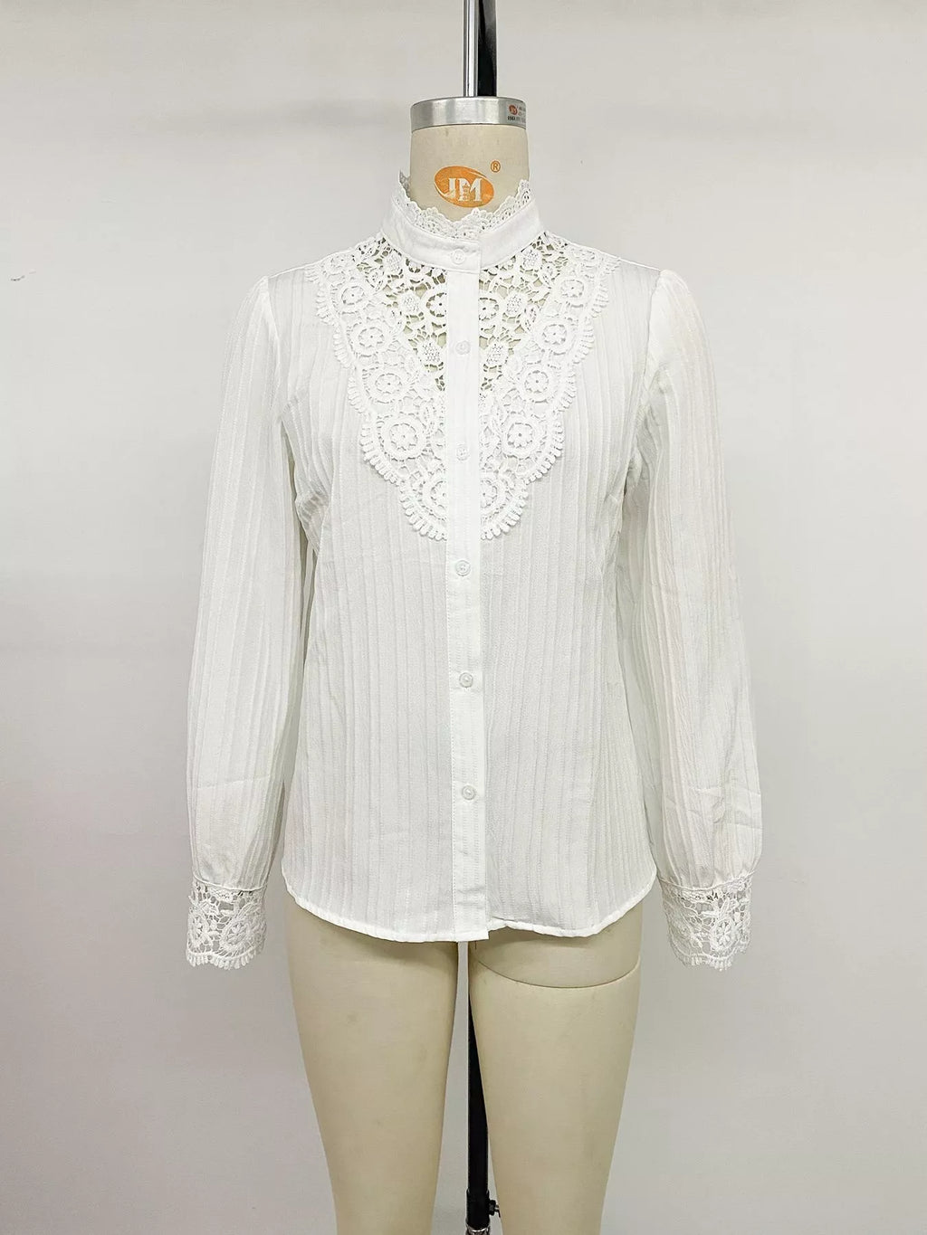 Women's White Lace Detail Long Sleeve Shirt - White