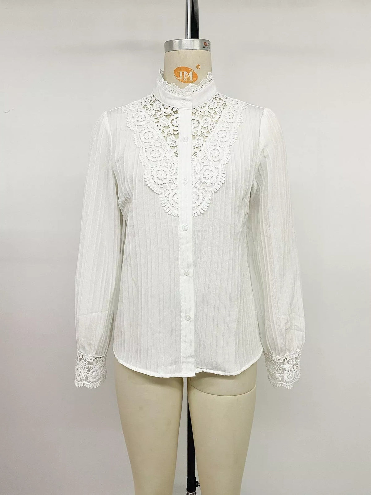 Women's White Lace Detail Long Sleeve Shirt - White