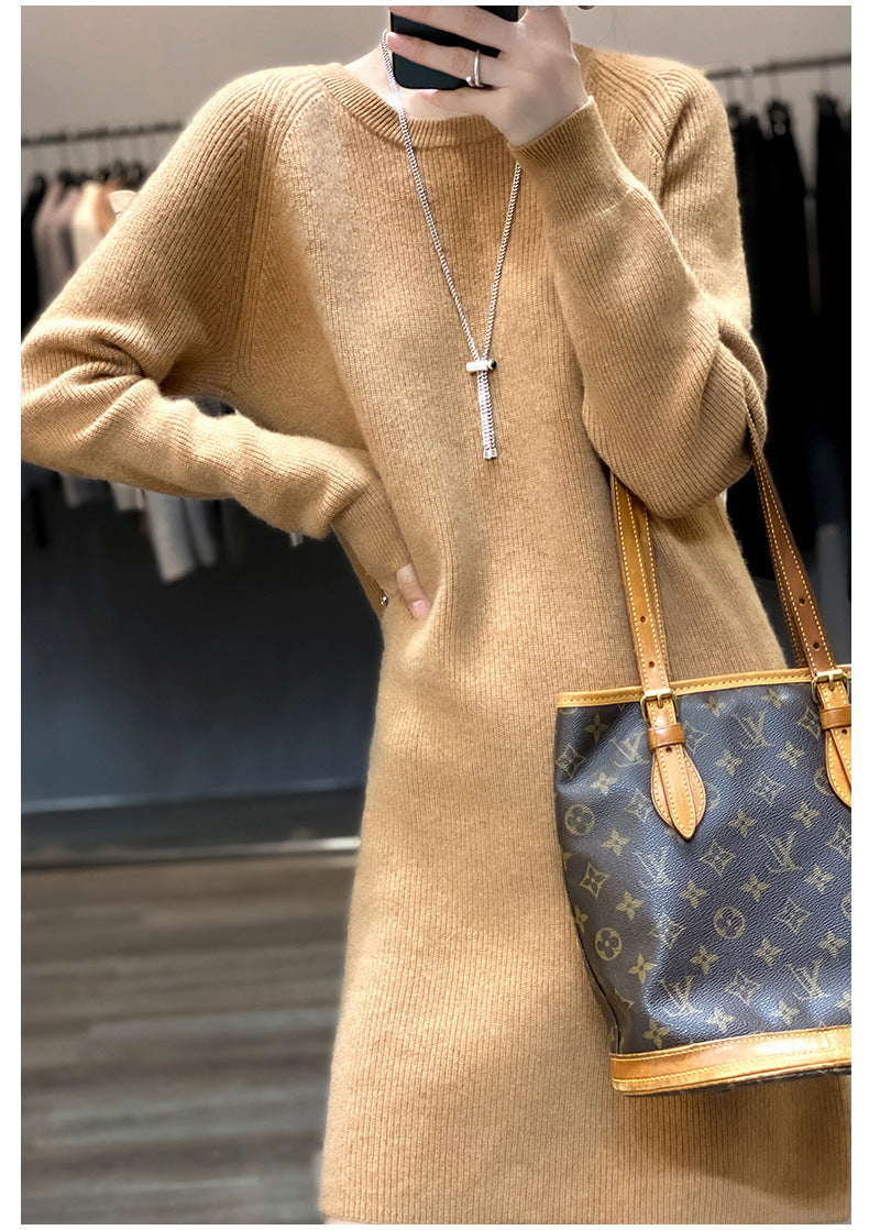 Mid-length Loose-fitting Figure-flattering Sweater Dress For Layering
