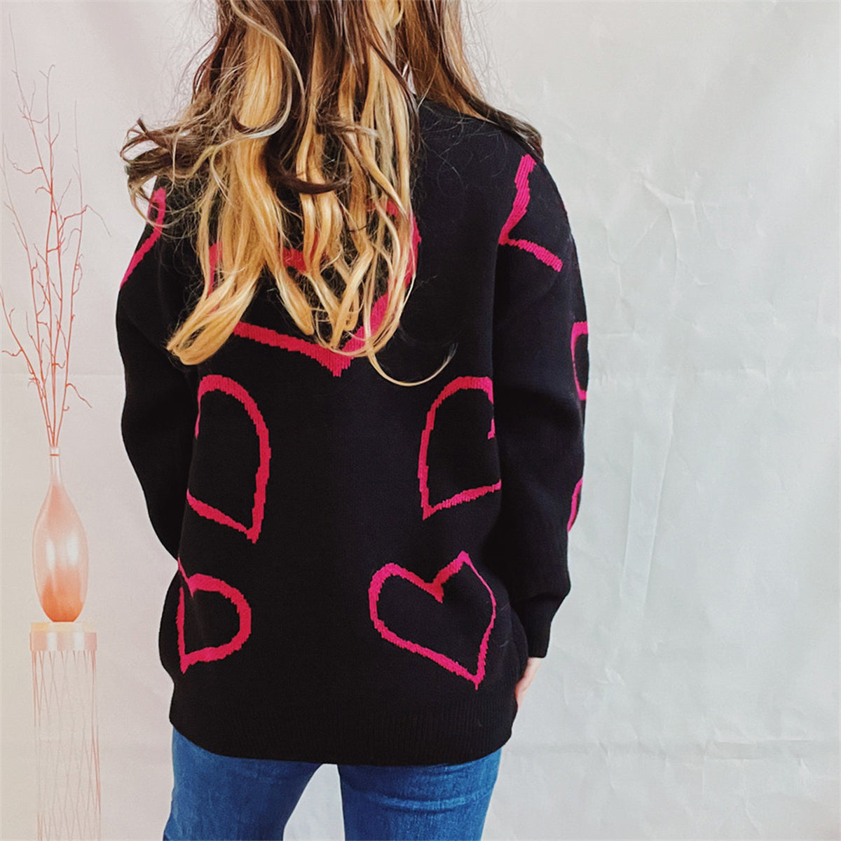Women's Heart Pattern Long Sleeve Sweater