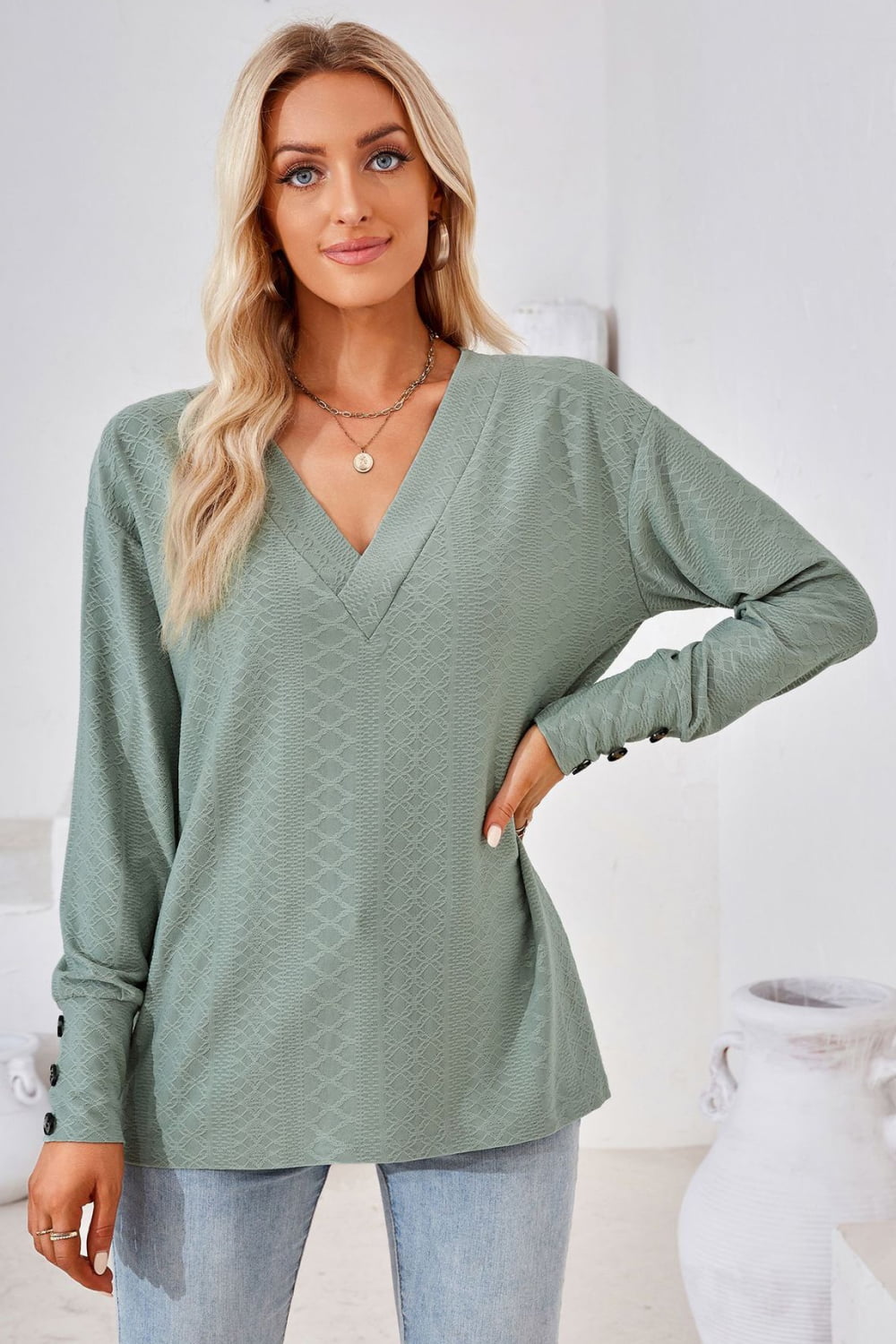 Women's V-Neck Long Sleeve Blouse