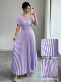 Women's Round-neck Pleated Dress With Pearl Detailing