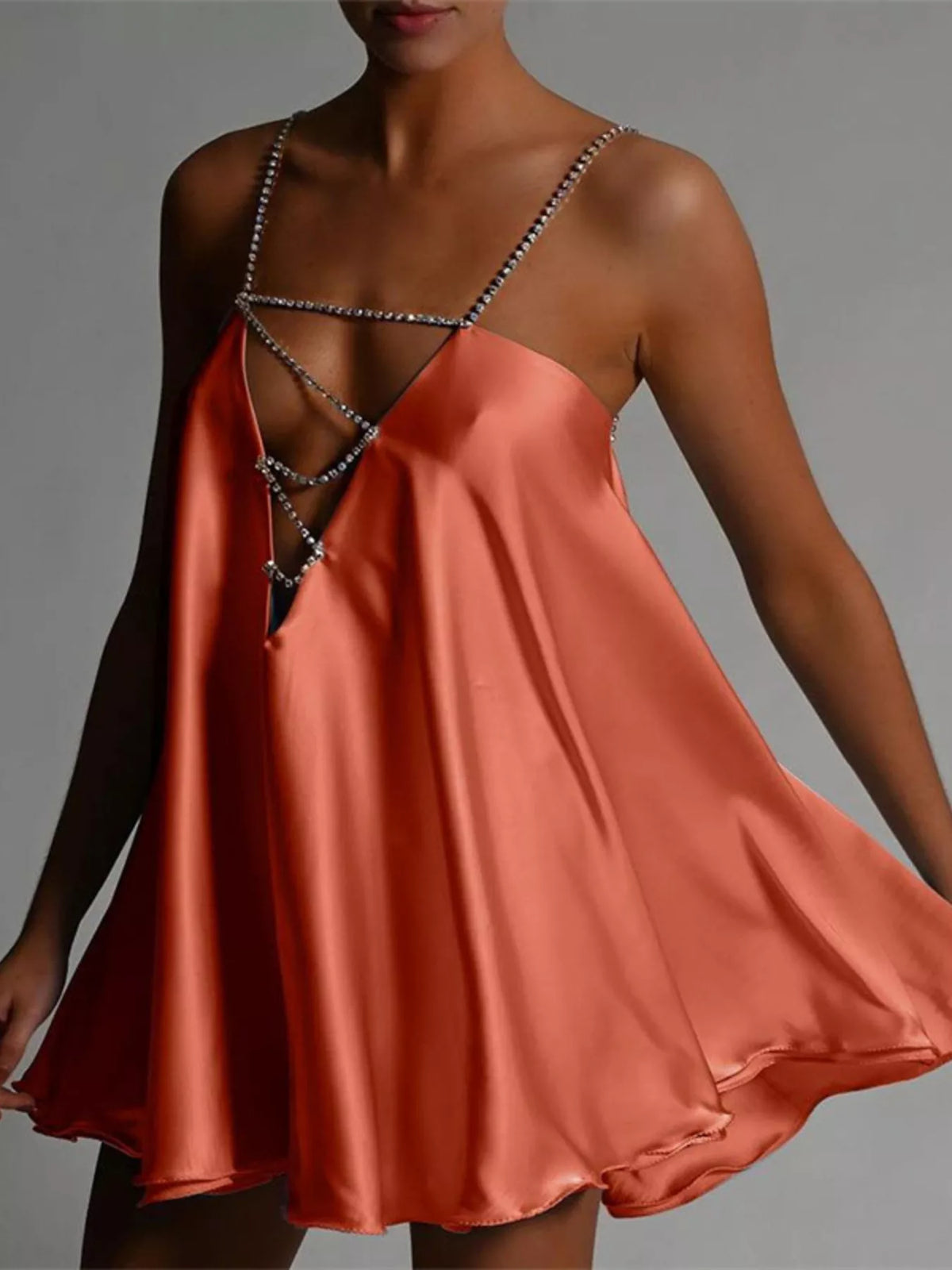 Rhinestone Embellished Plunge Mini Dress