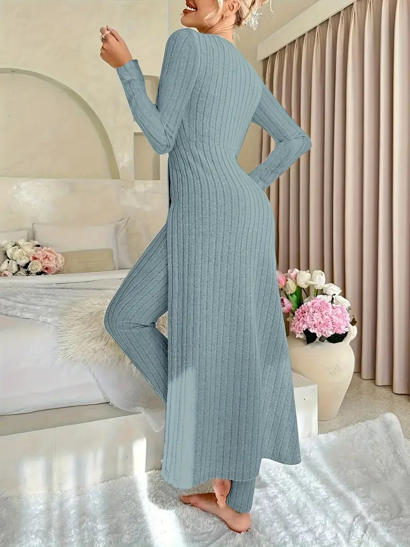 New Design Round Neck Slit Long Sleeve Two-Piece Set