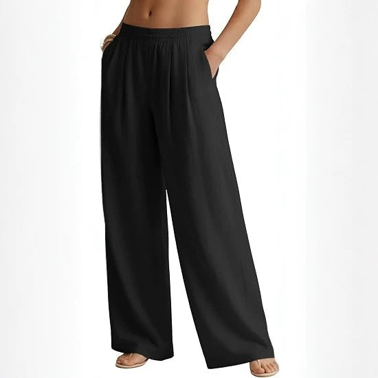 Womens Casual Solid-color Wide-leg Pants