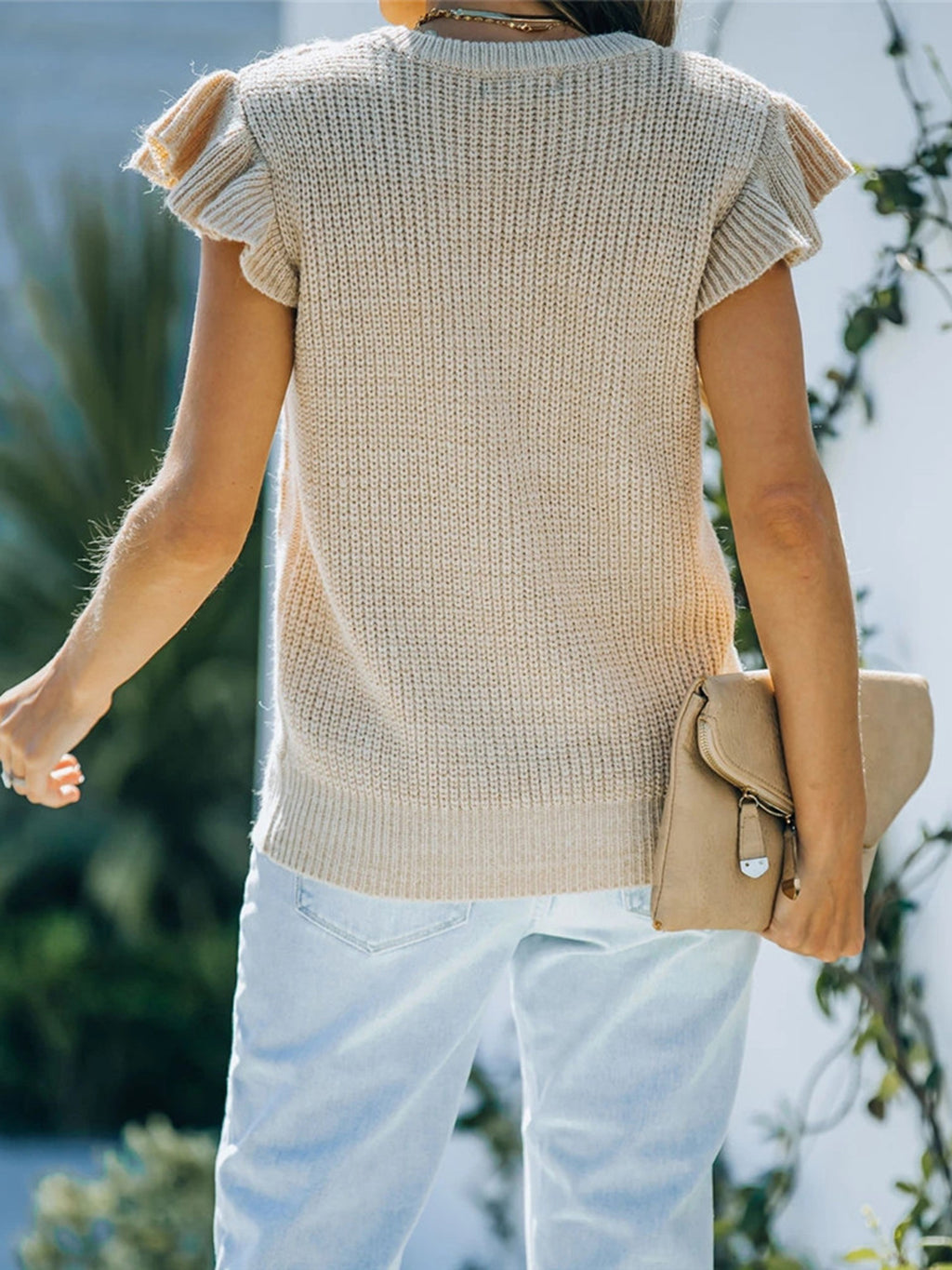 Women's Round Neck Cap Sleeve Sweater