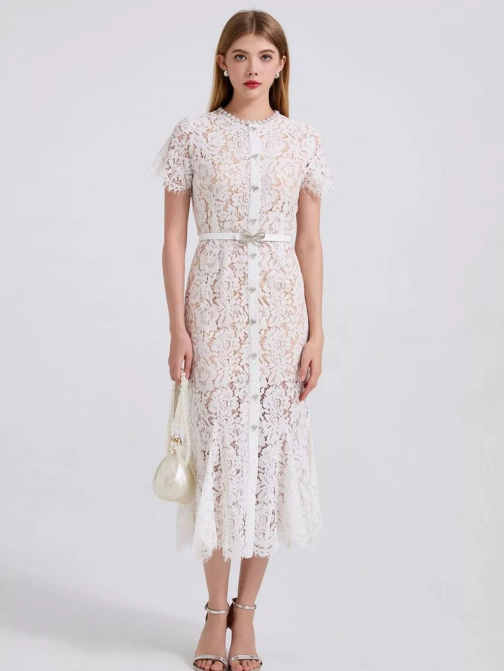 Women's Lace Short Sleeve Mermaid Dress