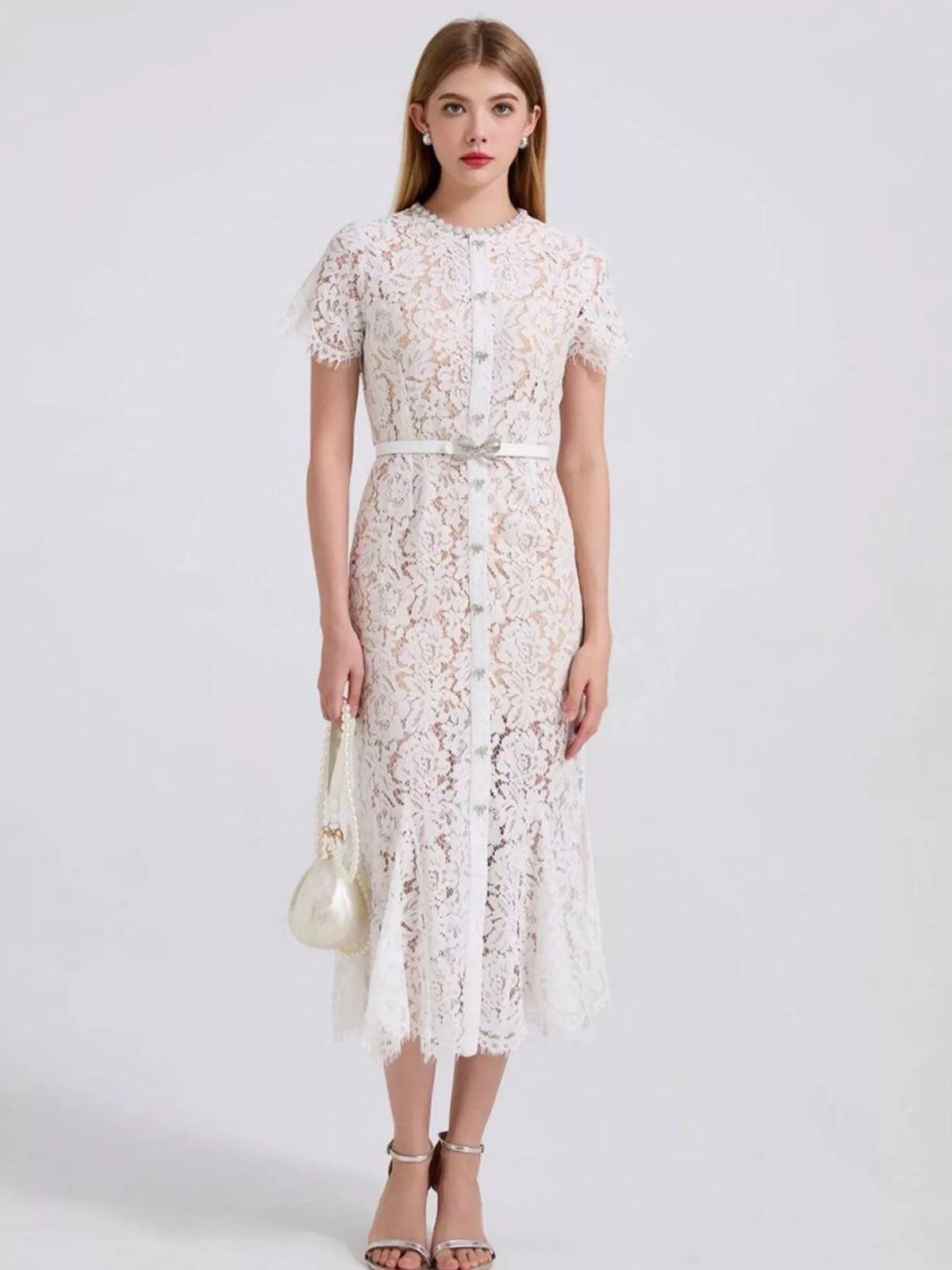 Women's Lace Short Sleeve Mermaid Dress