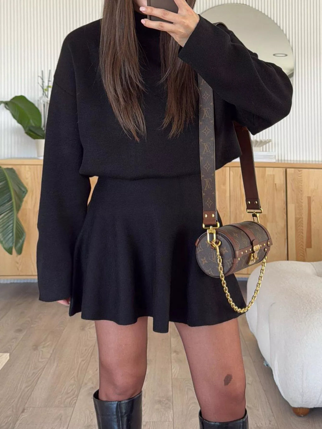 Turtleneck Dropped Shoulder Sweater and Skirt Set
