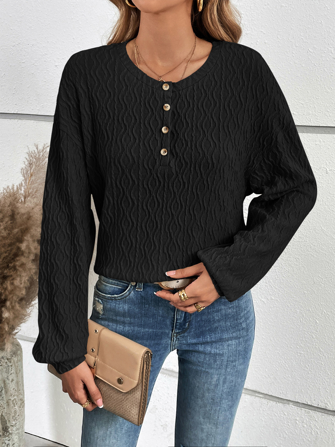 Women's Half Button Long Sleeve Top