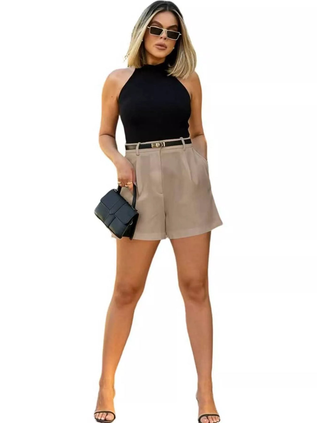 Women's High-Waisted Pleated Shorts