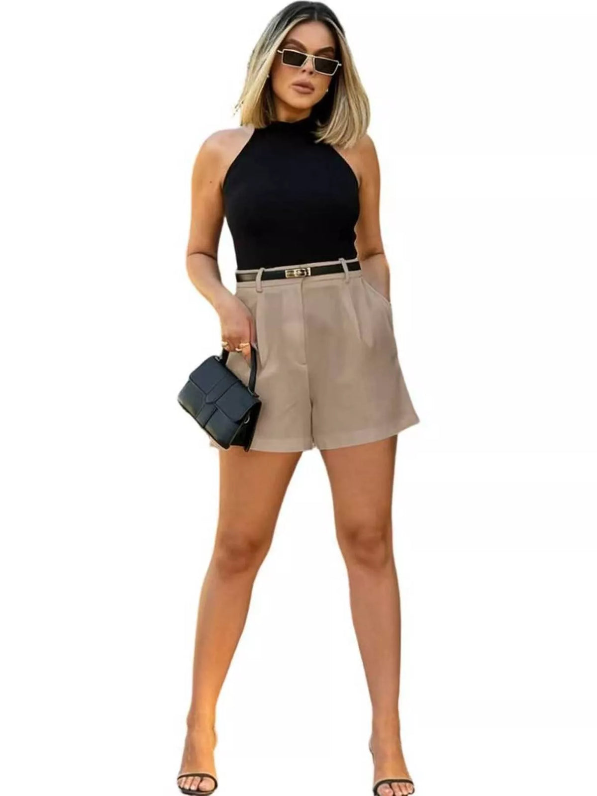 Women's High-Waisted Pleated Shorts