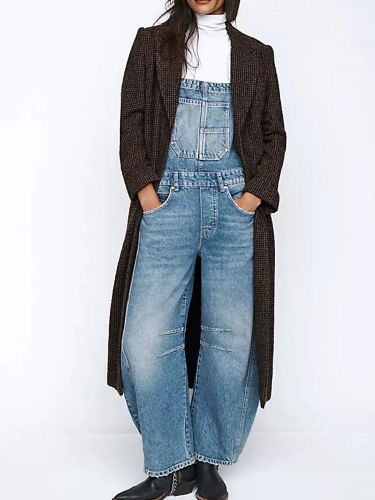 Women's Wide Strap Wide Leg Denim Overalls