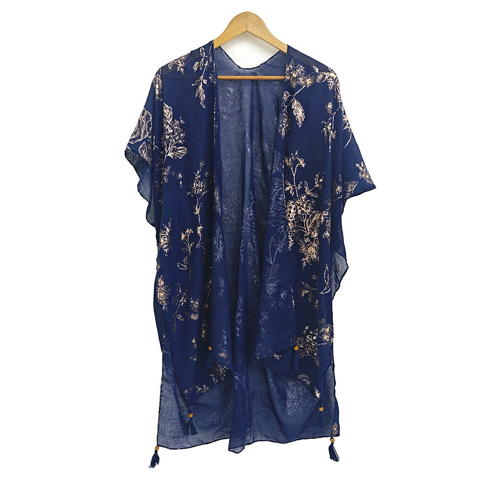 Gold-foil Tassel Shawl Women's Jacket
