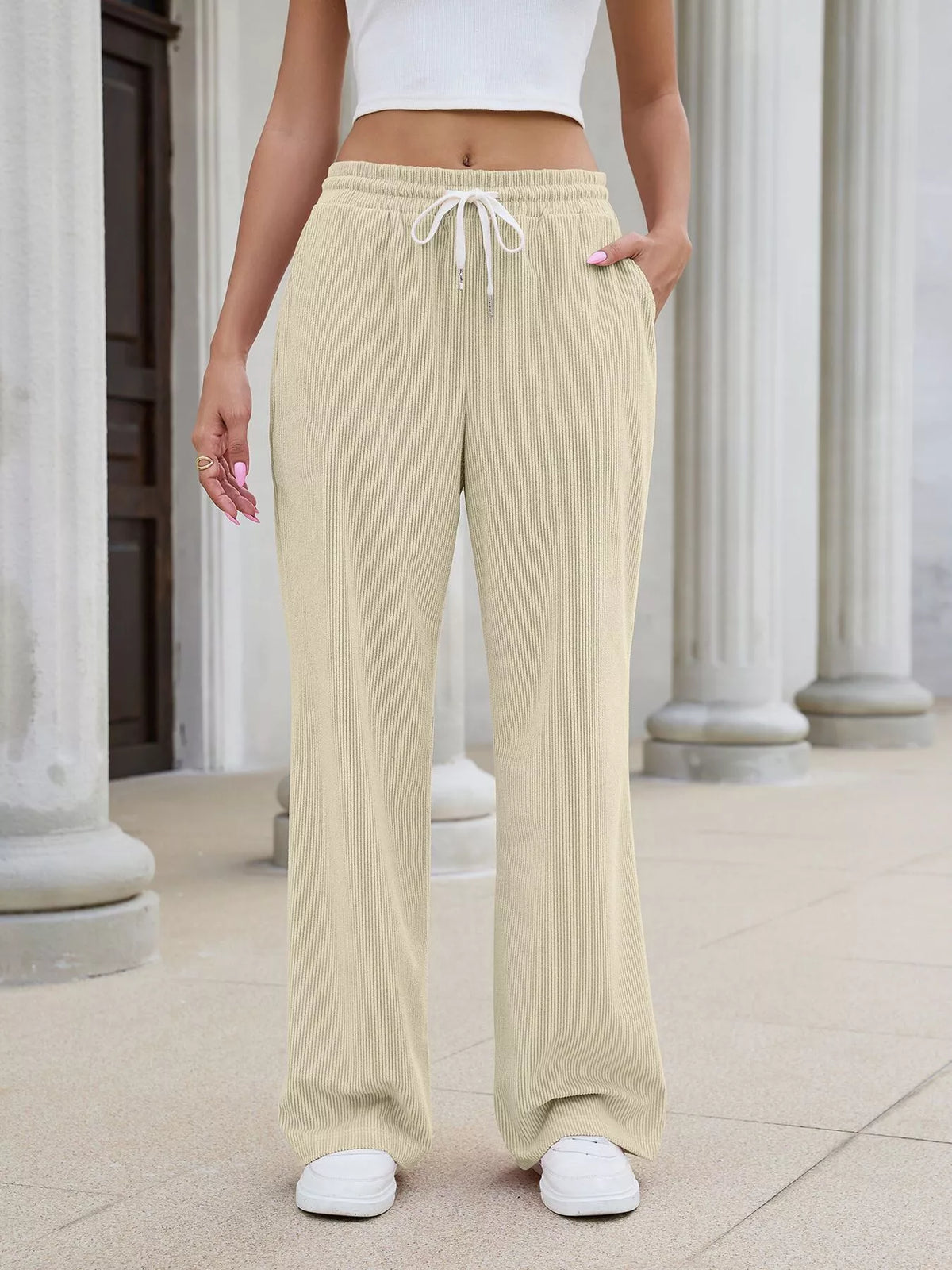 Women's High-Waisted Drawstring Wide-Leg Casual Pants