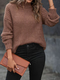 Women's Caramel Turtleneck Rib-Knit Sweater - Caramel