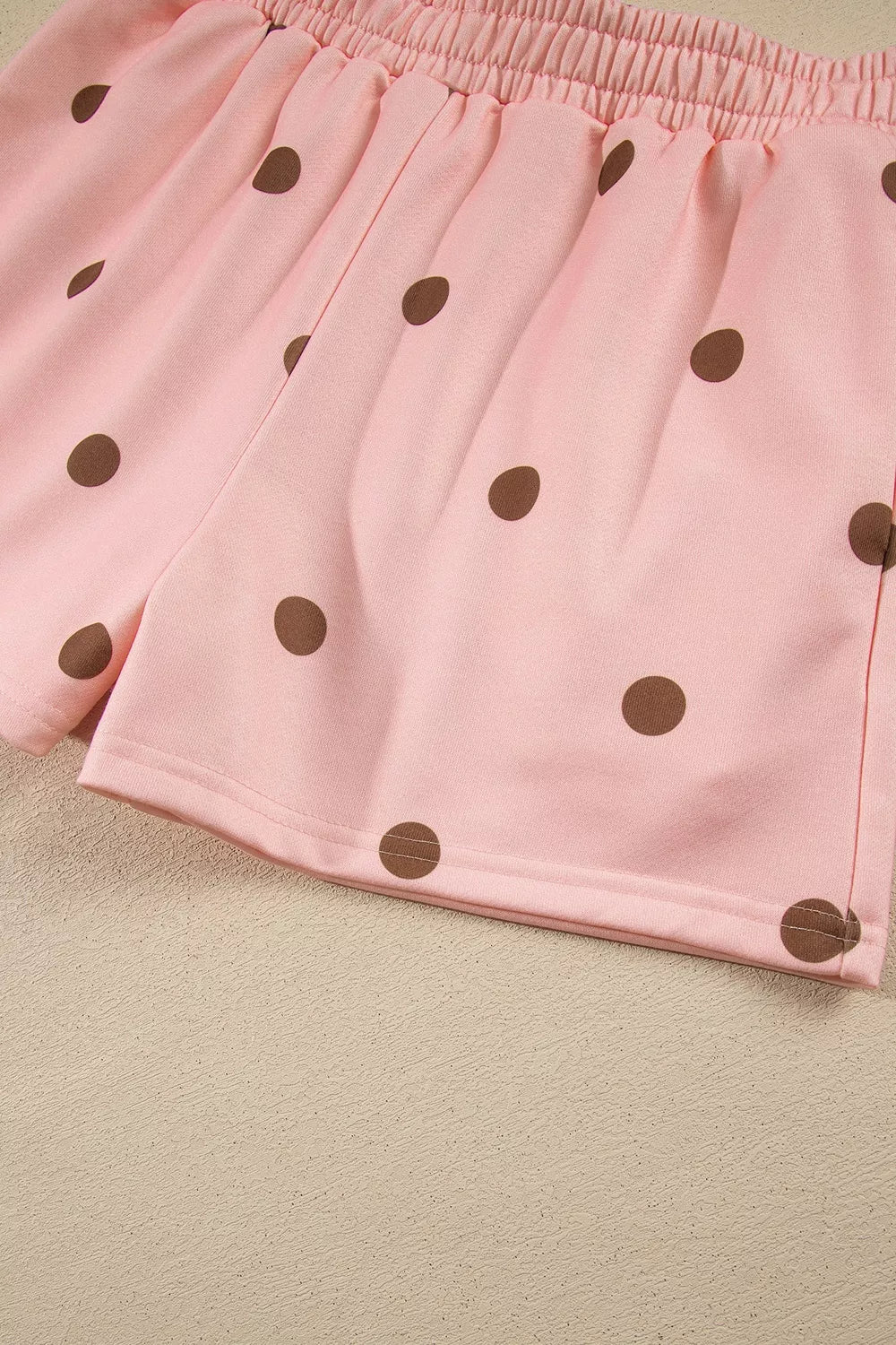 Women's Pale Blush Polka Dot Long Sleeve Sweatshirt and Shorts Lounge Set - Pale Blush