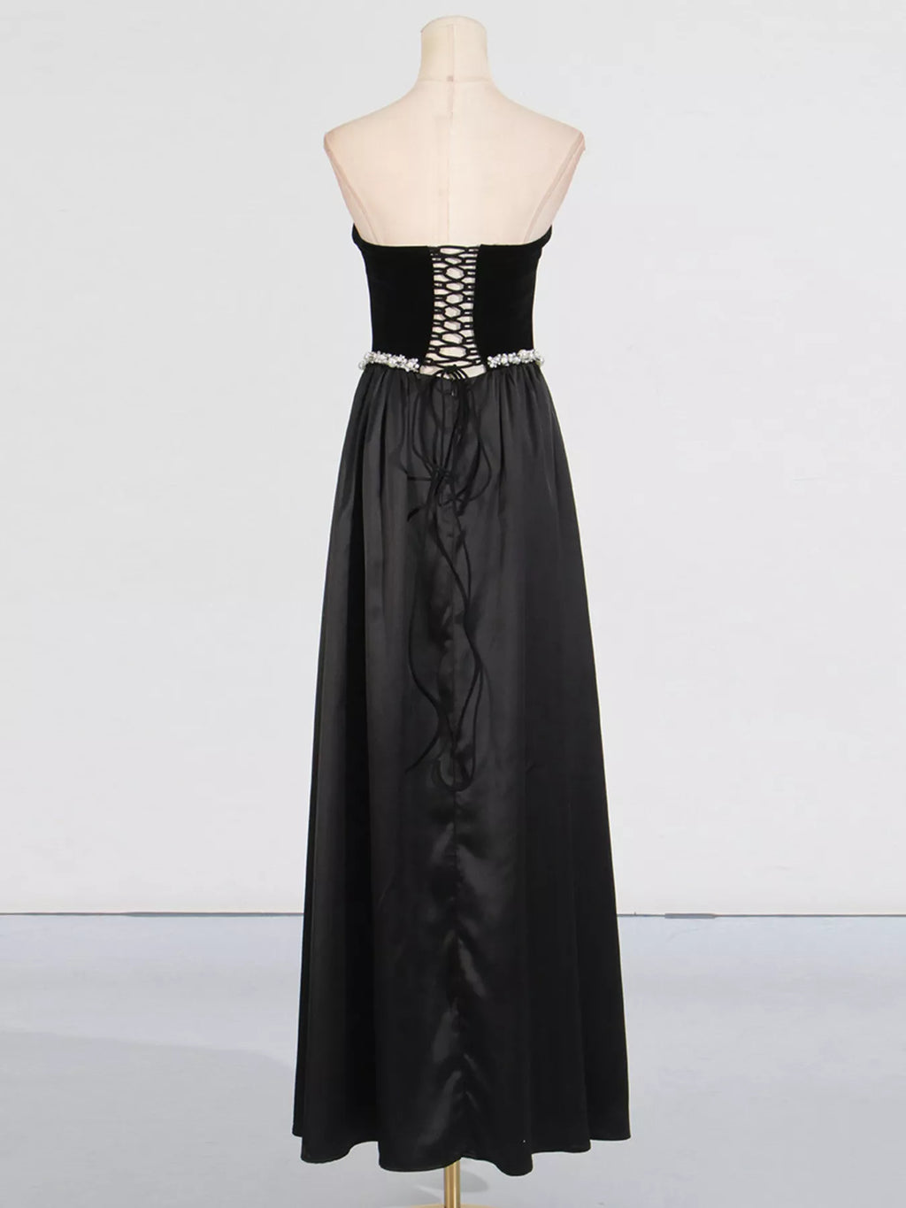 Women's Black Lace Up Back Tube Maxi Dress - Black
