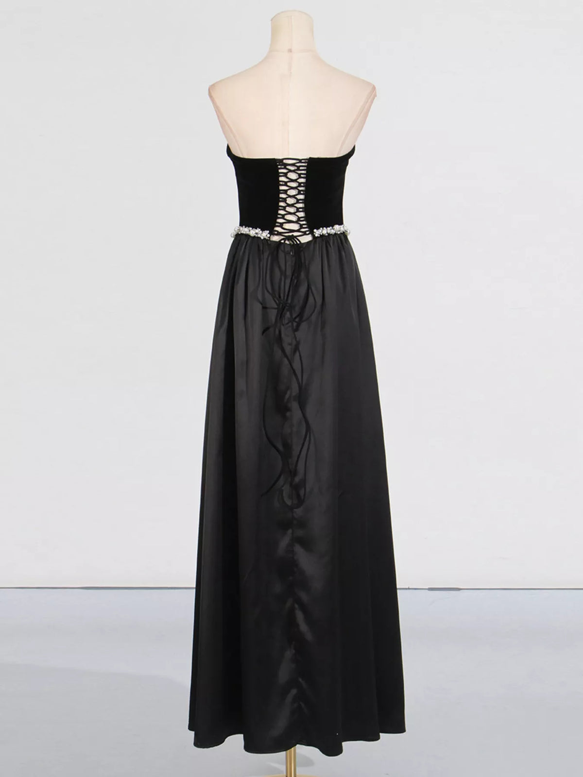 Women's Black Lace Up Back Tube Maxi Dress - Black