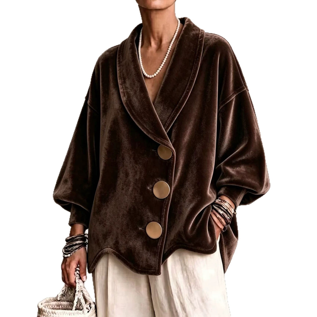 Women's Knitted Crew-neck Long-sleeve Cardigan Sweater