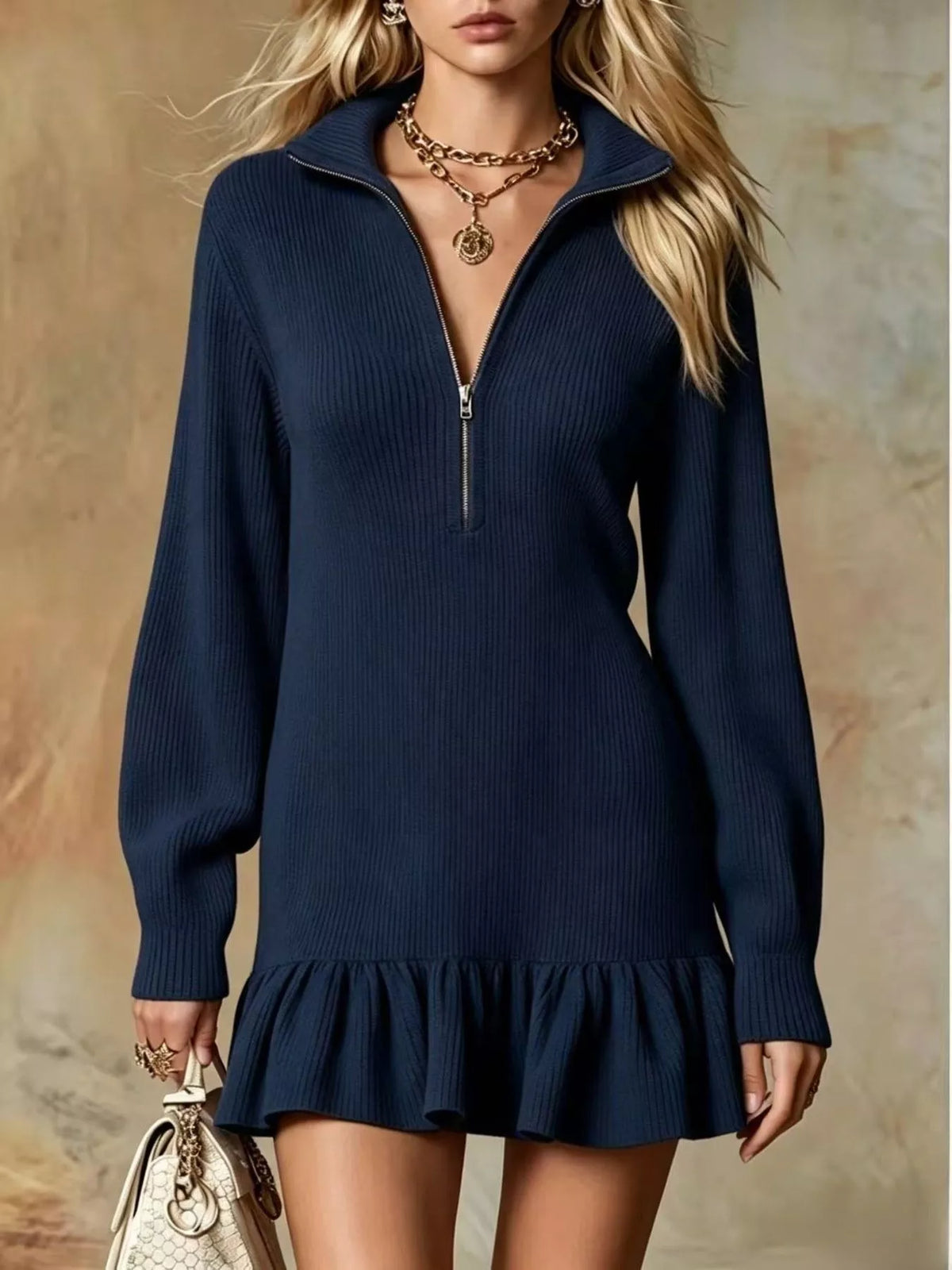 Ruffle Hem Half Zip Dress