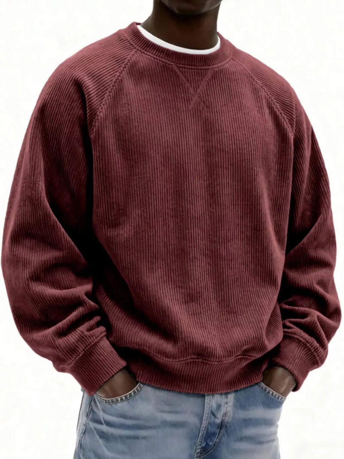 Men's Full Size Corduroy Crew Neck Sweatshirt Plus Size