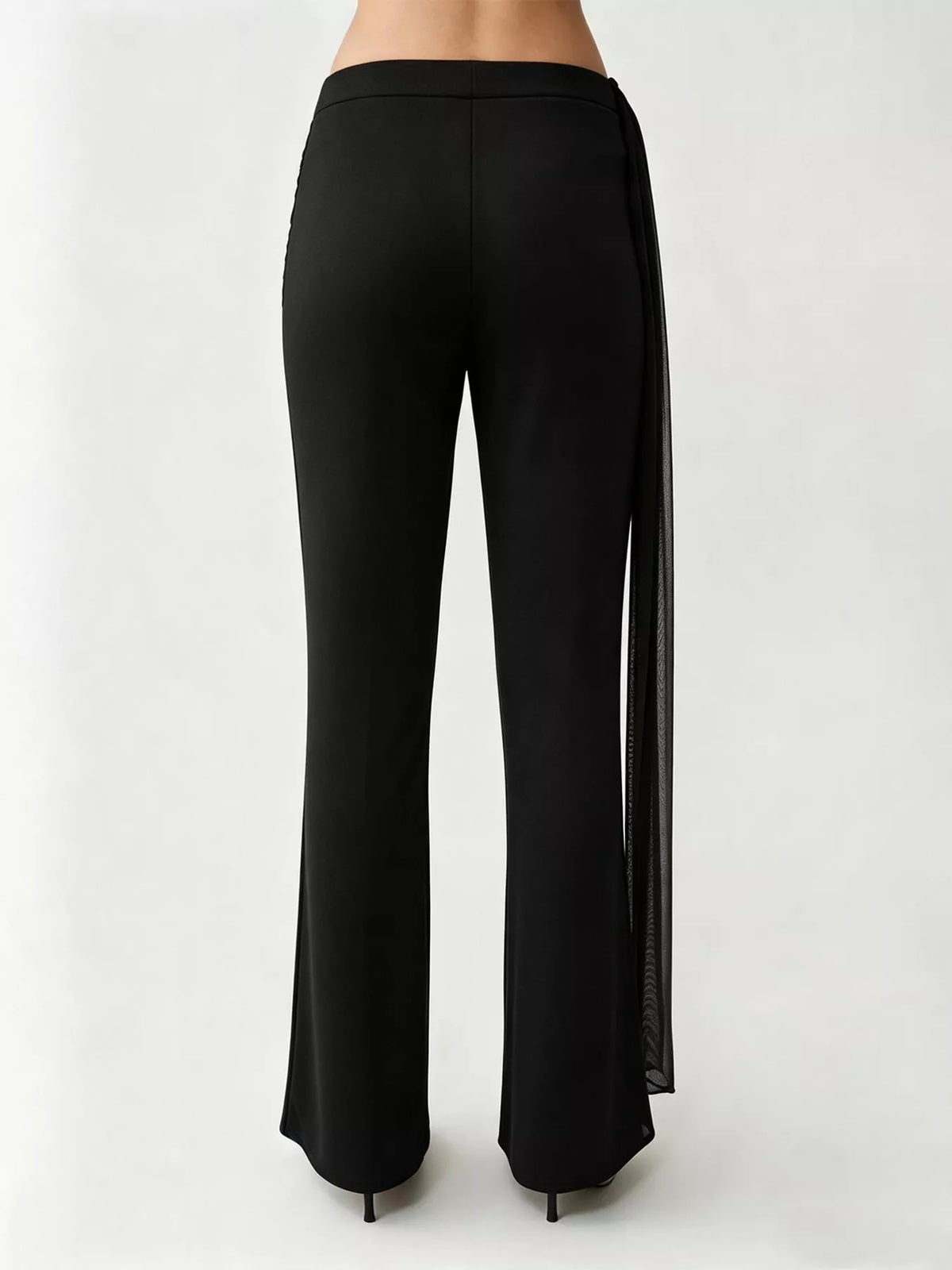 Women's Black Draped Mesh Flare Pants - Black