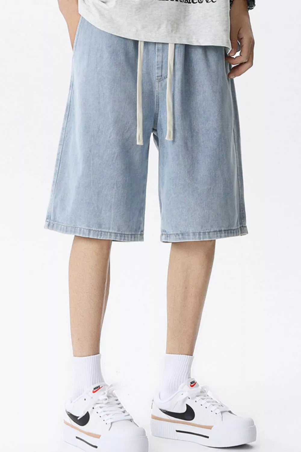 Men's Full Size Vintage Wash Drawstring Denim Shorts Plus Size