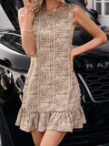 Women's Tweed Sleeveless Ruffle Hem Mini Dress - Tan