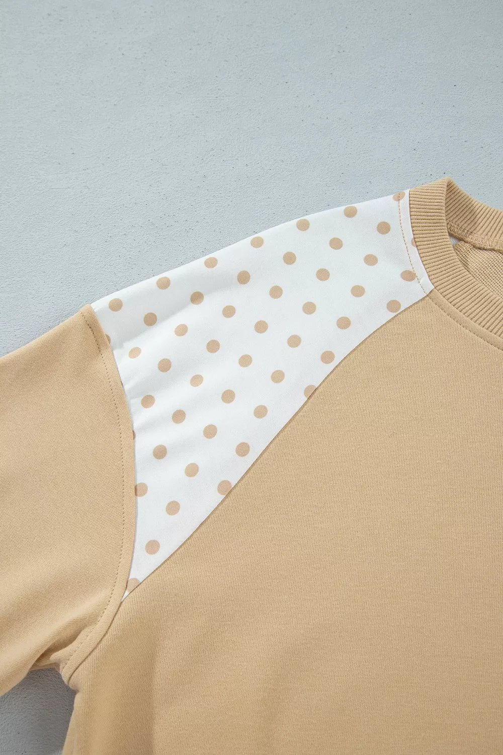 Women's Tan Polka Dot Patchwork Colorblock Long Sleeve Casual Two Piece Pants Set - Tan