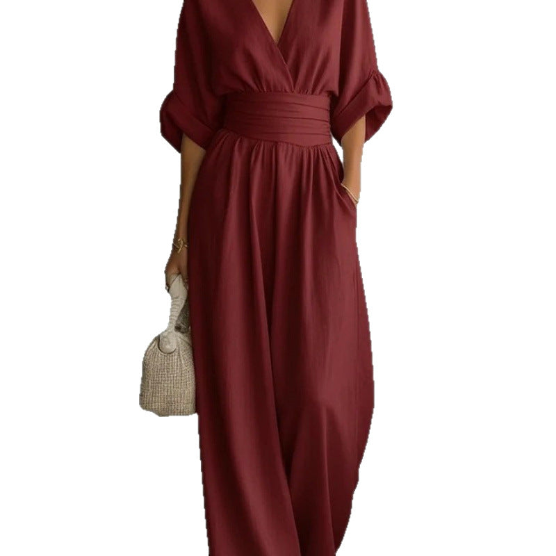 Women's European And American Cross Border Spring Summer New Amazon Elegant Waist-cinching Stylish Women's Jumpsuit