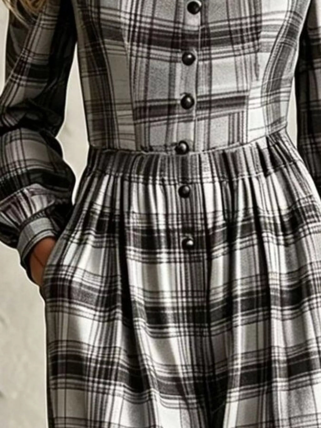 Women's Plaid Square Neck Long Sleeve Wide Leg Jumpsuit