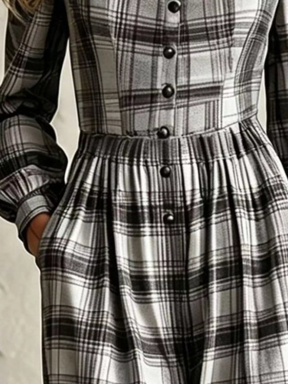 Women's Plaid Square Neck Long Sleeve Wide Leg Jumpsuit