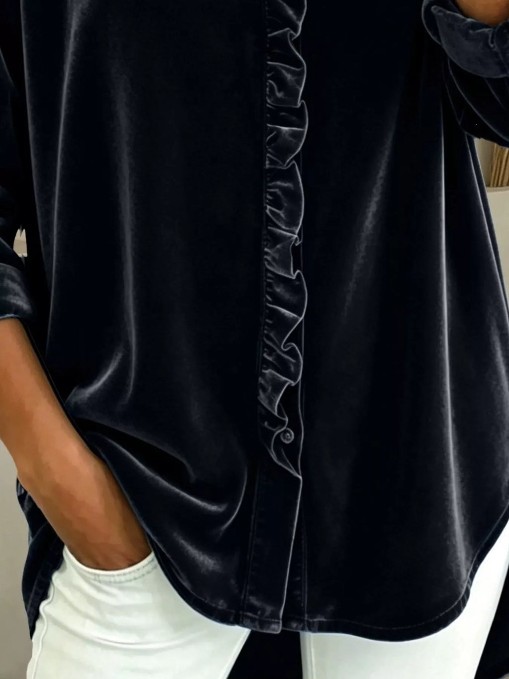 Women's Velvet Frill V-Neck Blouse