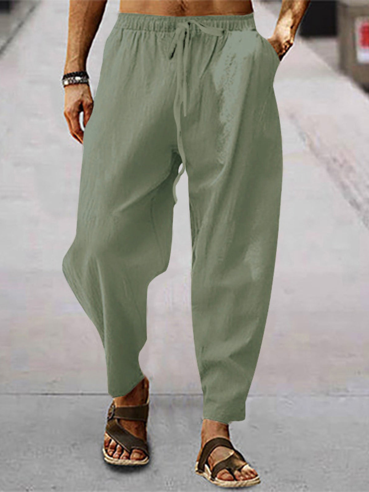 Men's Drawstring Wide Leg Pants, Plus Size - Sage