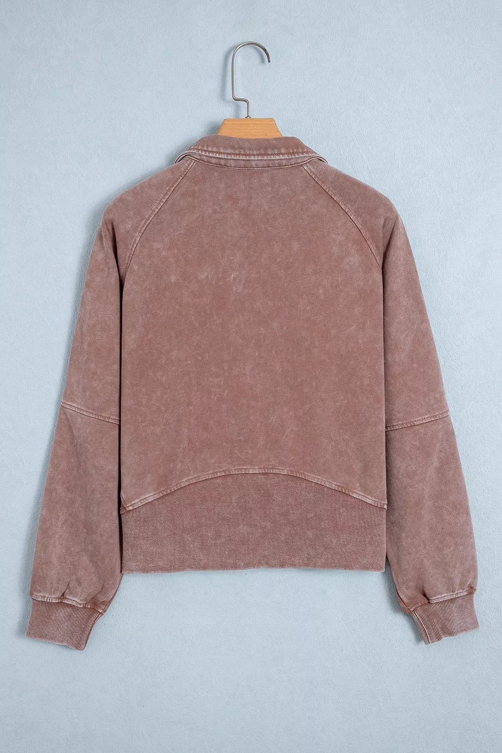 Women's Taupe Vintage Half-Zip Long Sleeve Ribbed Cuffs Hem Shift Silhouette Sweatshirt - Taupe