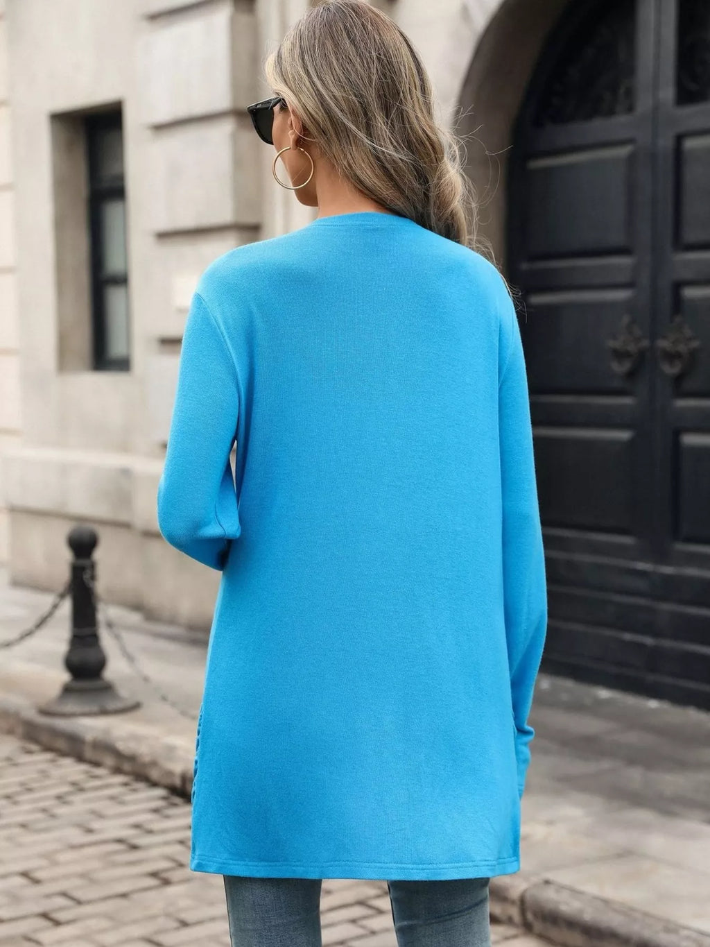 Women's Ruched Pocket Open Front Cardigan