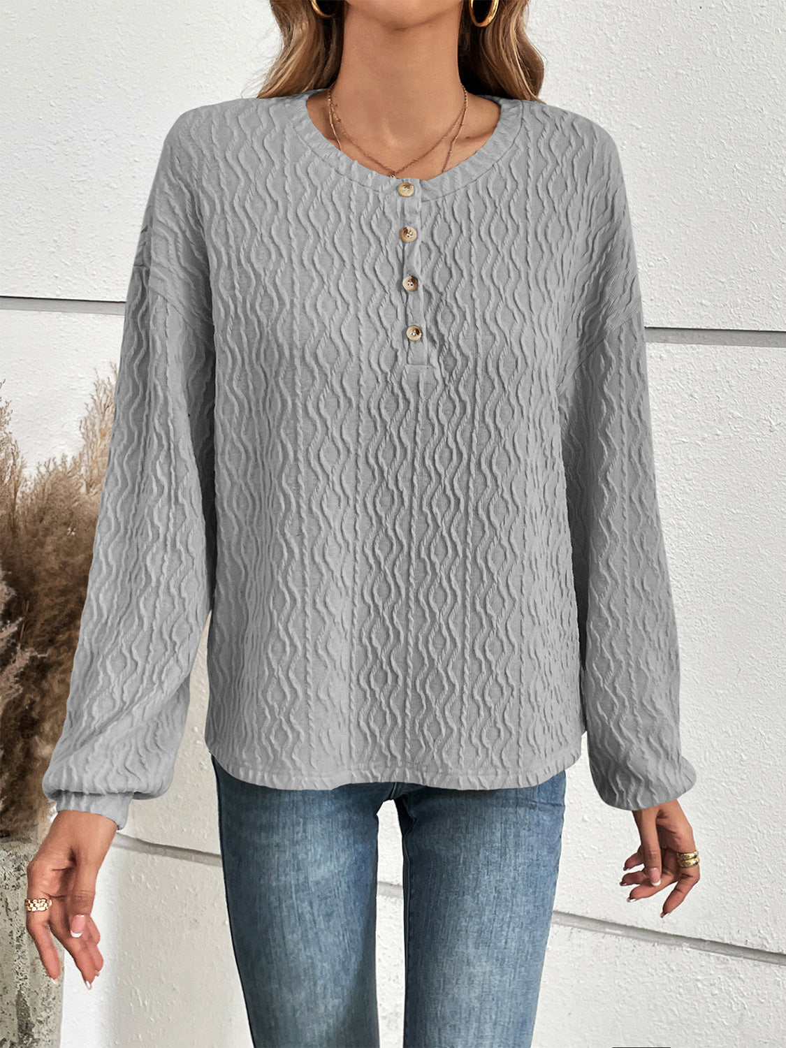 Women's Half Button Long Sleeve Top