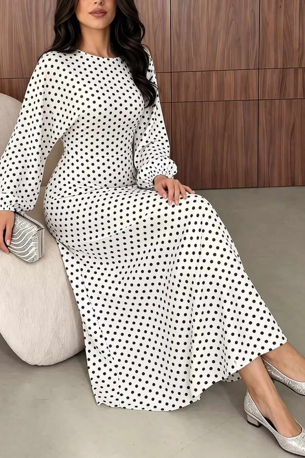 Women's Polka Dot Long Sleeve Maxi Dress
